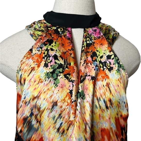 Allen B Multi Color Blurred Floral Print High Neck Sleeveless Blouse Size Small - Picture 3 of 12